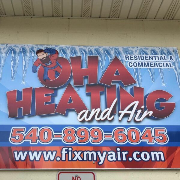 Branded banner print for OHA Heating, a banner printing client of Core Prints in Fredericksburg, VA