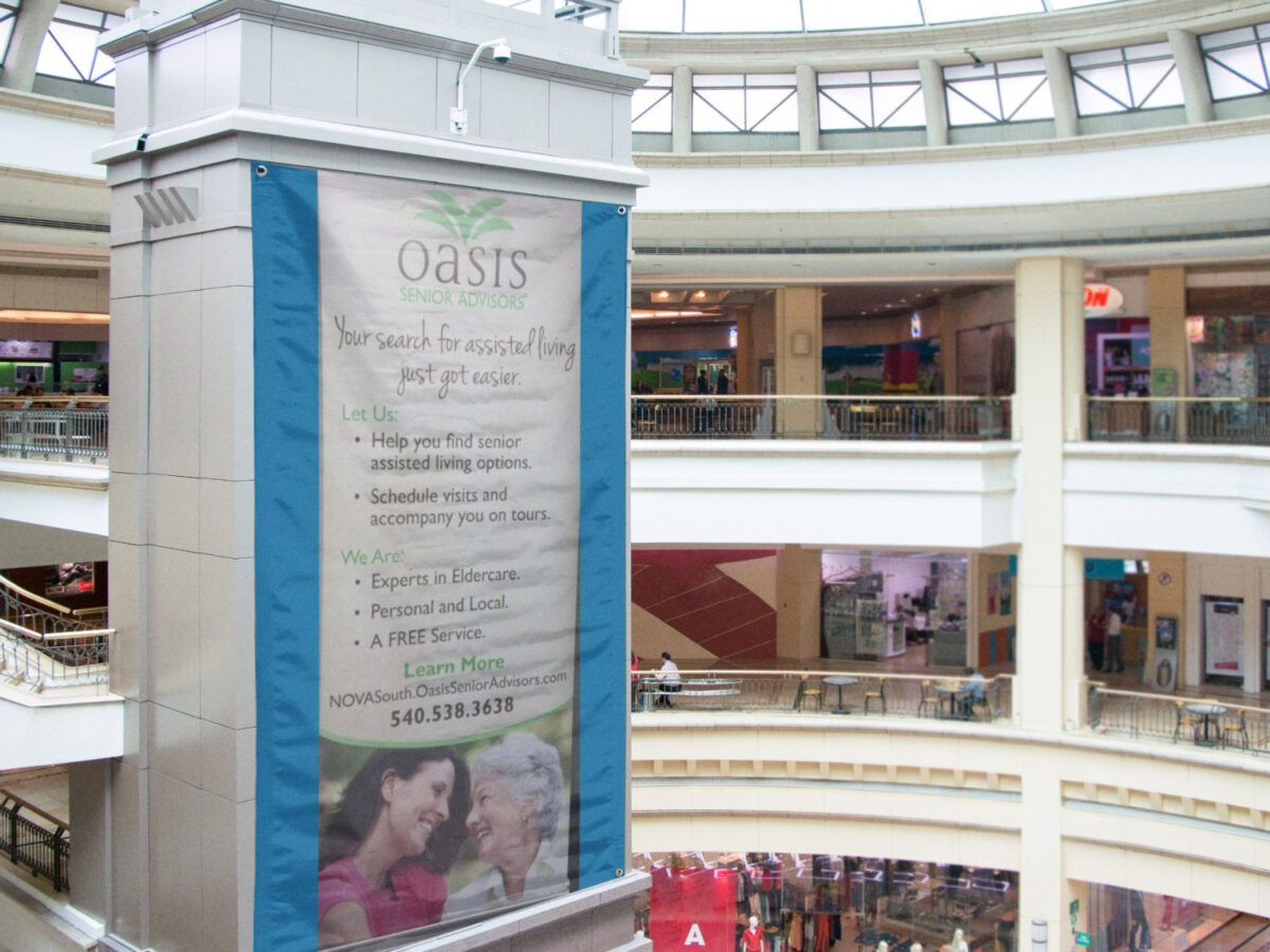 A printed banner for Oasis Senior Advisors, a banner printing client of Core Prints in Fredericksburg, VA