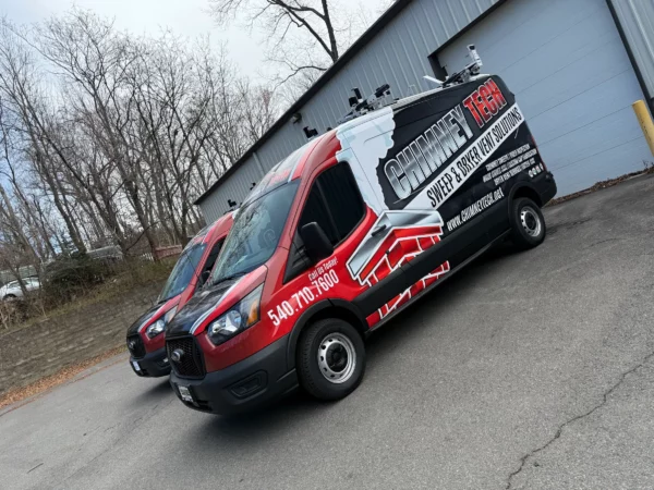 Side view of a wrapped work van for Chimney Tech, a vehicle wraps client of Core Prints in Fredericksburg, VA.
