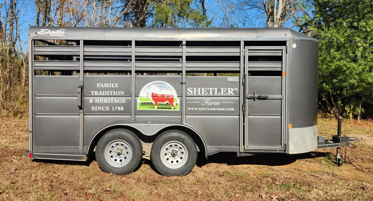 A partially wrapped trailer for Shelter Farm, a vehicle wraps client of Core Prints in Fredericksburg, VA.